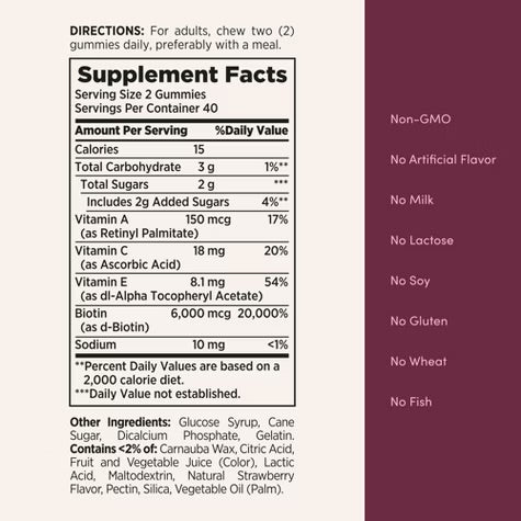 Multivitaminico con biótina Advanced Hair, Skin & Nails Gummies with Biotin 180 unid