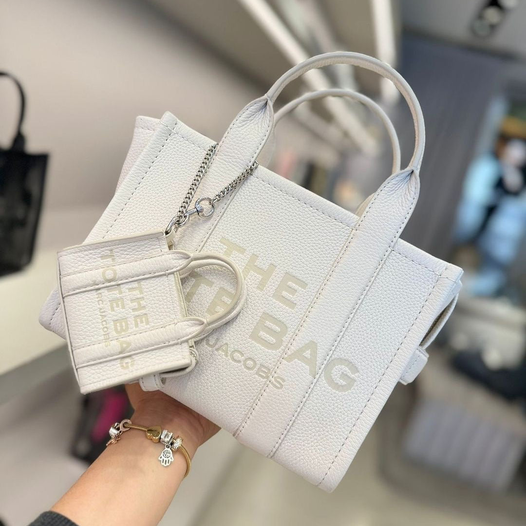 THE LEATHER SMALL TOTE BAG WHITE COTTON MARC JACOBS