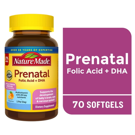 PREVENTA | Nature Made Prenatal con ácido fólico y DHA — 70 cápsulas blandas